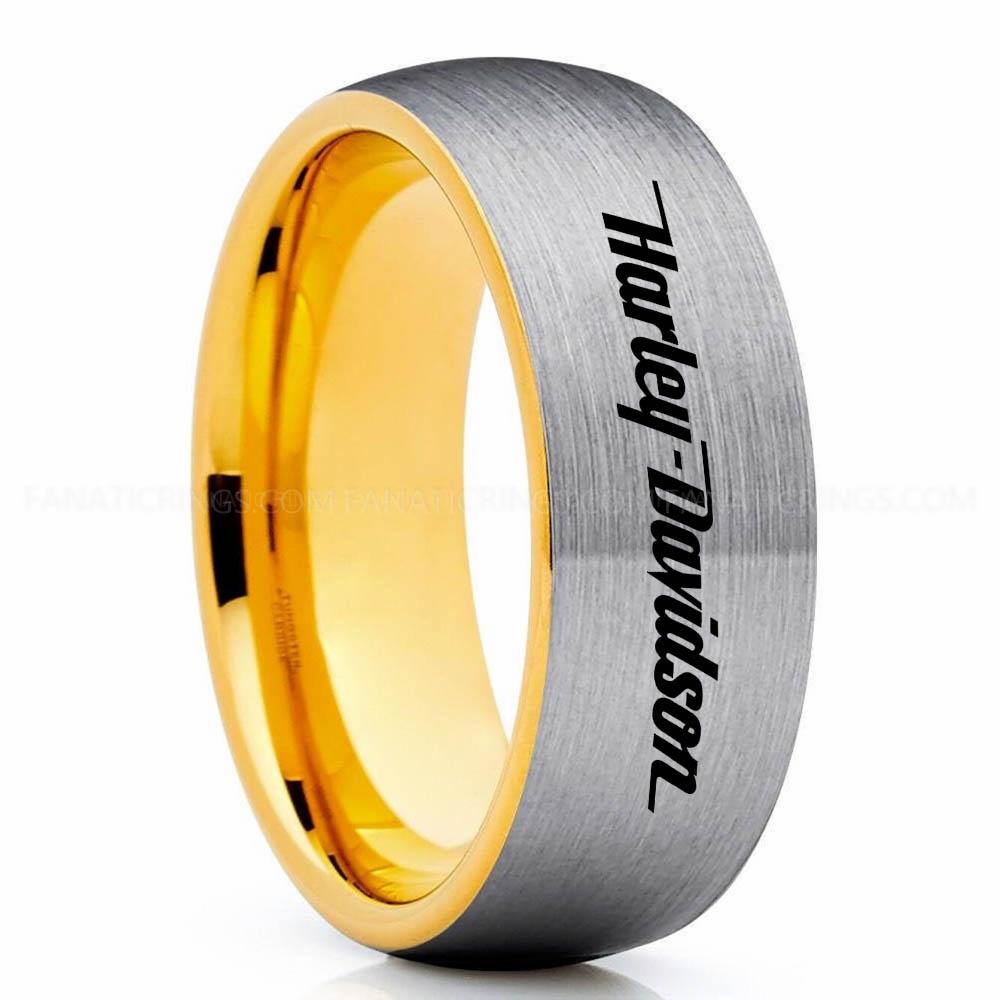 Harley Davidson Silver Yellow Harley-Davidson Ring, Harley-Davidson Motorcycle Ring, Harley-Davidson Ring, Harley-Davidson Wedding Band, Harley-Davidson Wedding Ring - Image 1