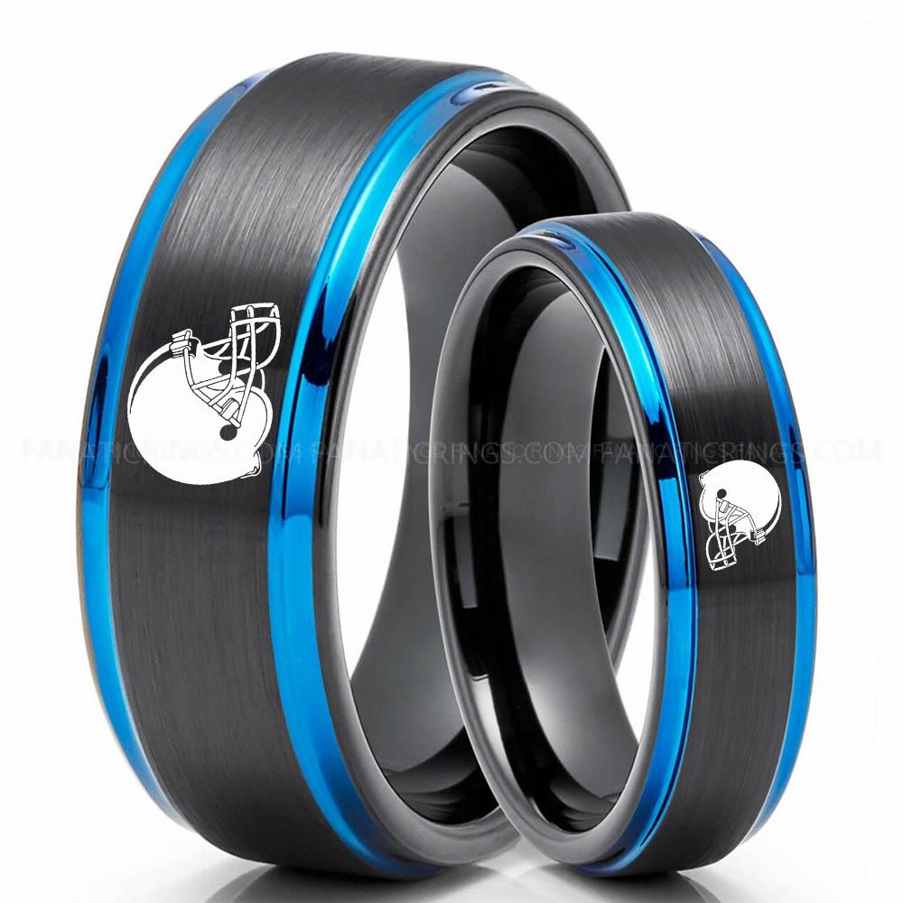 Helmet Black Blue 3 Browns Ring, Browns Wedding Band, Browns Wedding Ring, Browns Jewelry, Football Ring, Football Wedding Band - Image 1