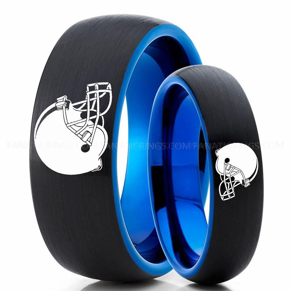 Helmet Black Blue 4 Browns Ring, Browns Wedding Band, Browns Wedding Ring, Browns Jewelry, Football Ring, Football Wedding Band - Image 1