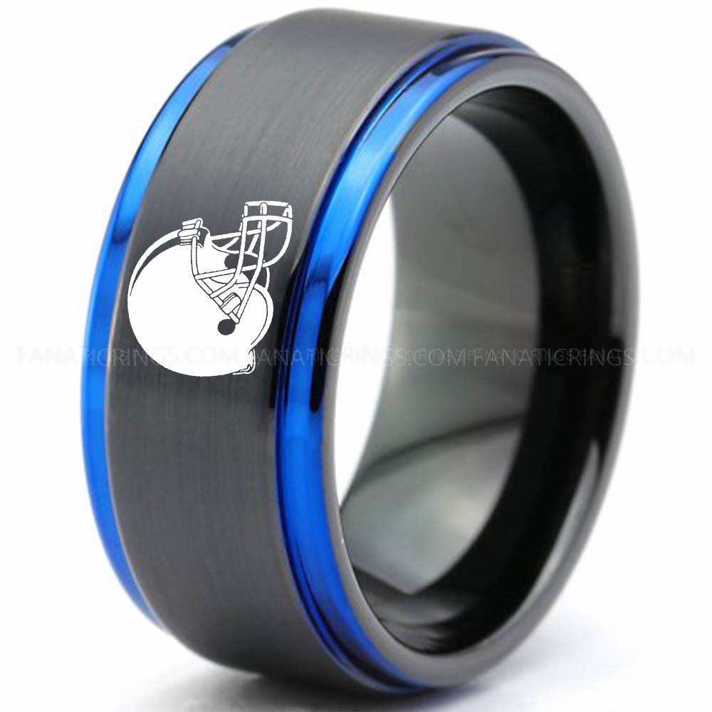 Helmet Black Blue Browns Ring, Browns Wedding Band, Browns Wedding Ring, Browns Jewelry, Football Ring, Football Wedding Band - Image 1