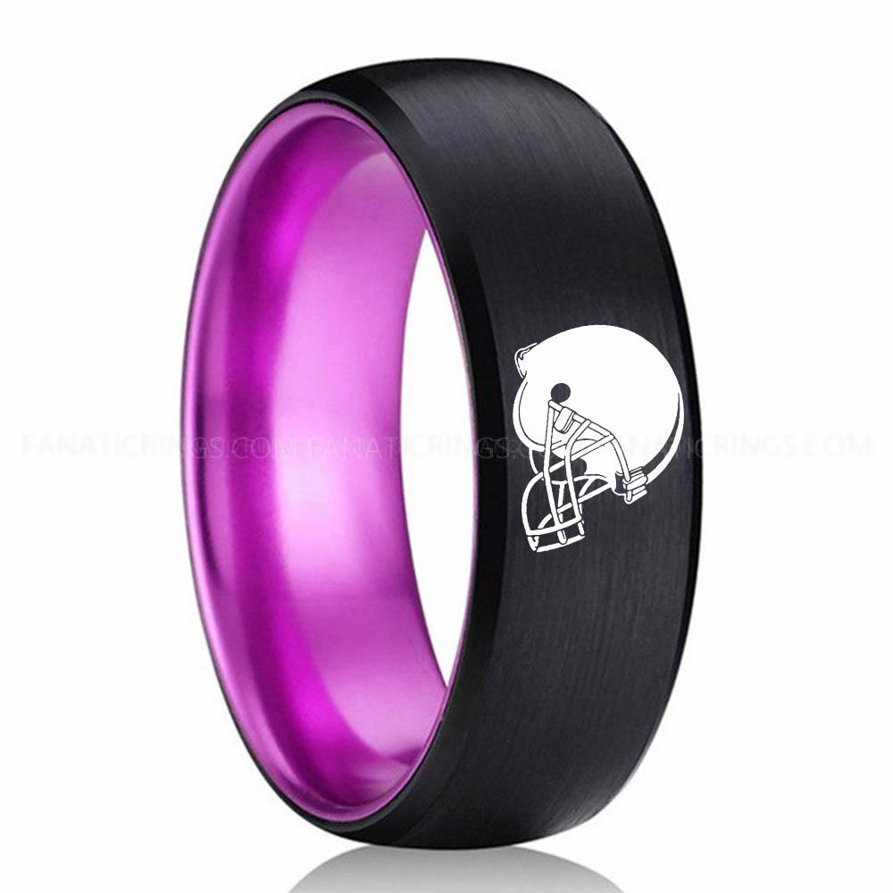 Helmet Black Purple Browns Ring, Browns Wedding Band, Browns Wedding Ring, Browns Jewelry, Football Ring, Football Wedding Band - Image 1