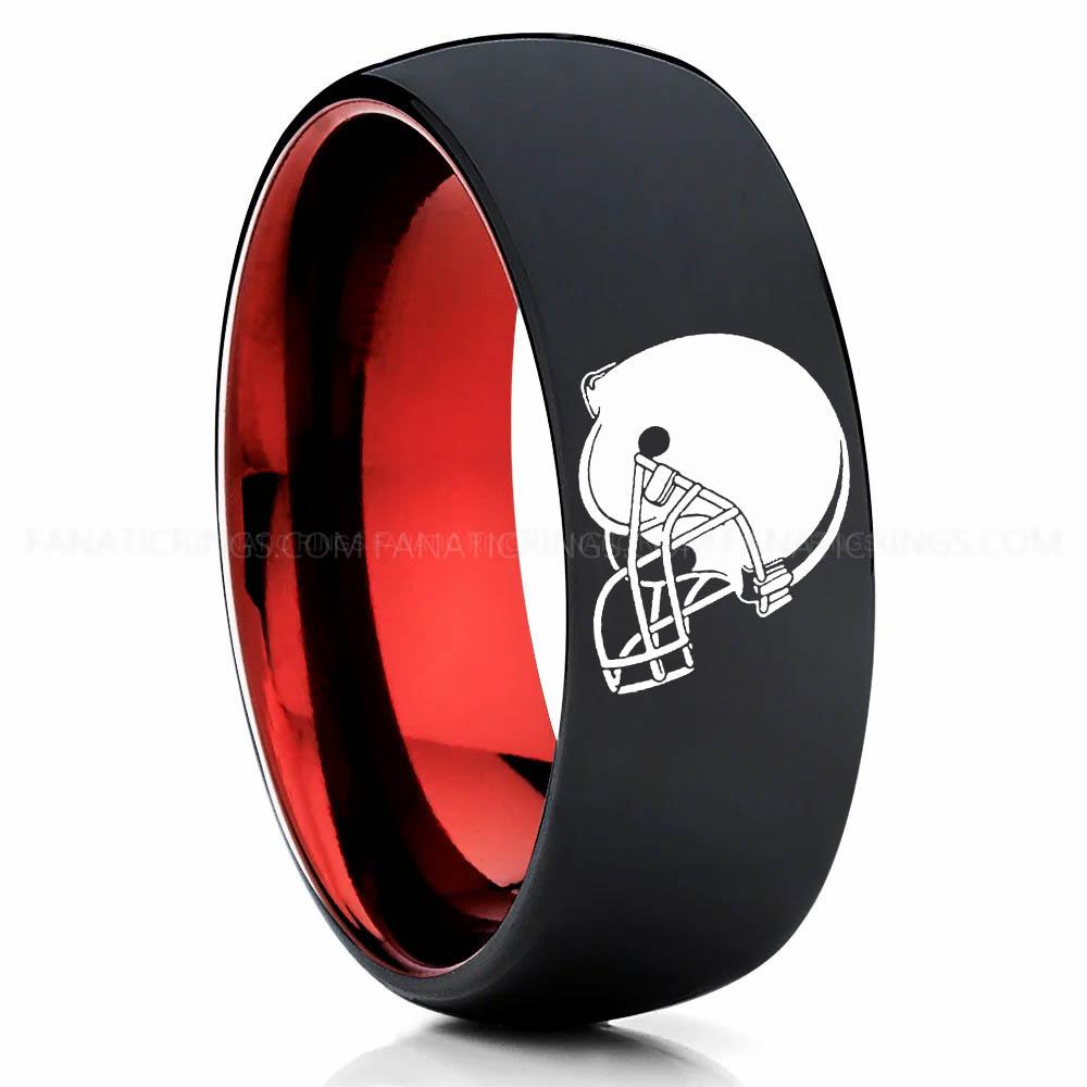 Helmet Black Red Browns Ring, Browns Wedding Band, Browns Wedding Ring, Browns Jewelry, Football Ring, Football Wedding Band - Image 1