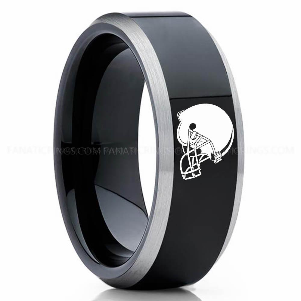 Helmet Black Silver Browns Ring, Browns Wedding Band, Browns Wedding Ring, Browns Jewelry, Football Ring, Football Wedding Band - Image 1