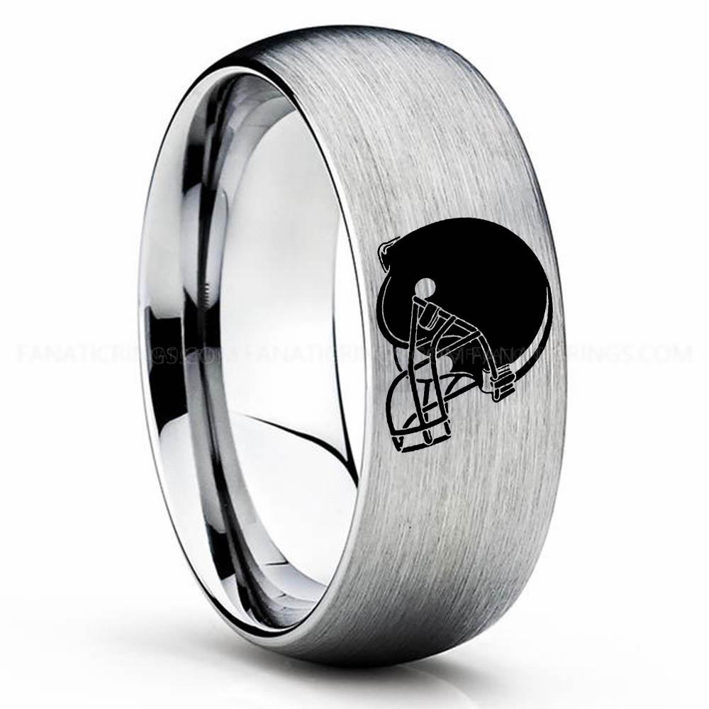 Helmet Silver Browns Ring, Browns Wedding Band, Browns Wedding Ring, Browns Jewelry, Football Ring, Football Wedding Band - Image 1