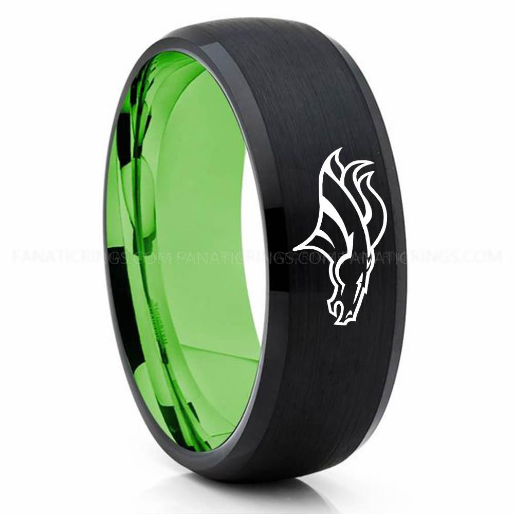 Jaguar 2 Black Green Broncos Ring, Broncos Wedding Band, Broncos Wedding Ring, Broncos Jewelry, Football Ring, Football Wedding Band - Image 1