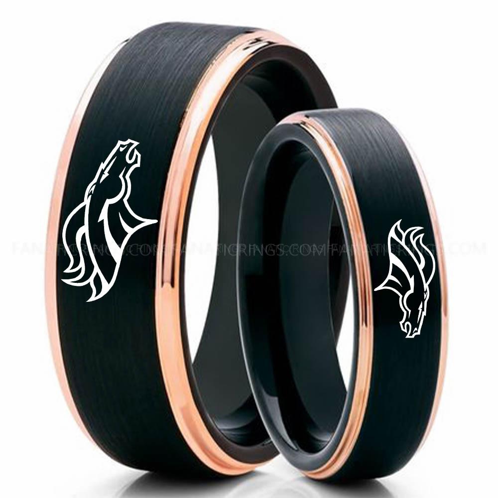 Jaguar 2 Black Pink 2 Broncos Ring, Broncos Wedding Band, Broncos Wedding Ring, Broncos Jewelry, Football Ring, Football Wedding Band - Image 1