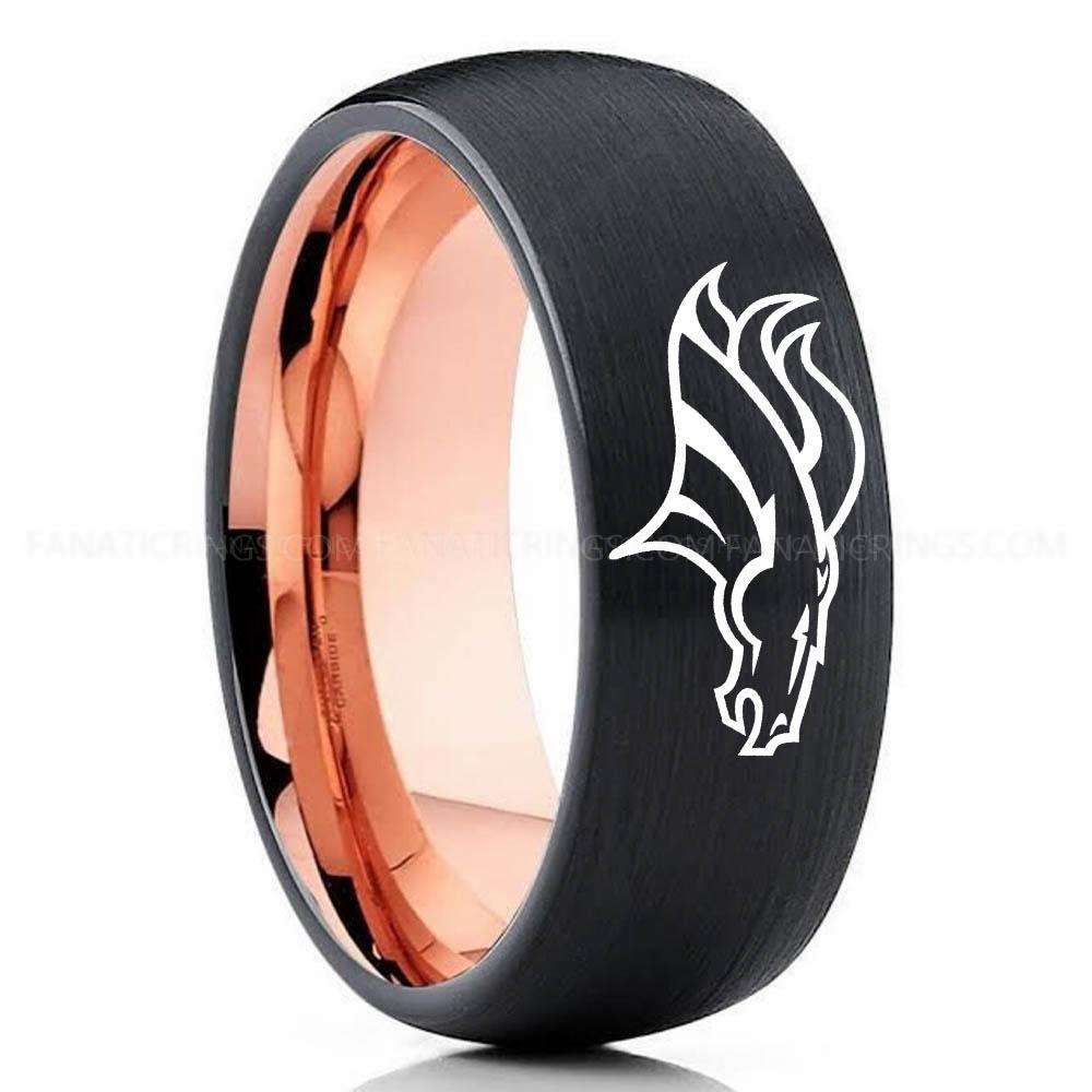 Jaguar 2 Black Pink 4 Broncos Ring, Broncos Wedding Band, Broncos Wedding Ring, Broncos Jewelry, Football Ring, Football Wedding Band - Image 1