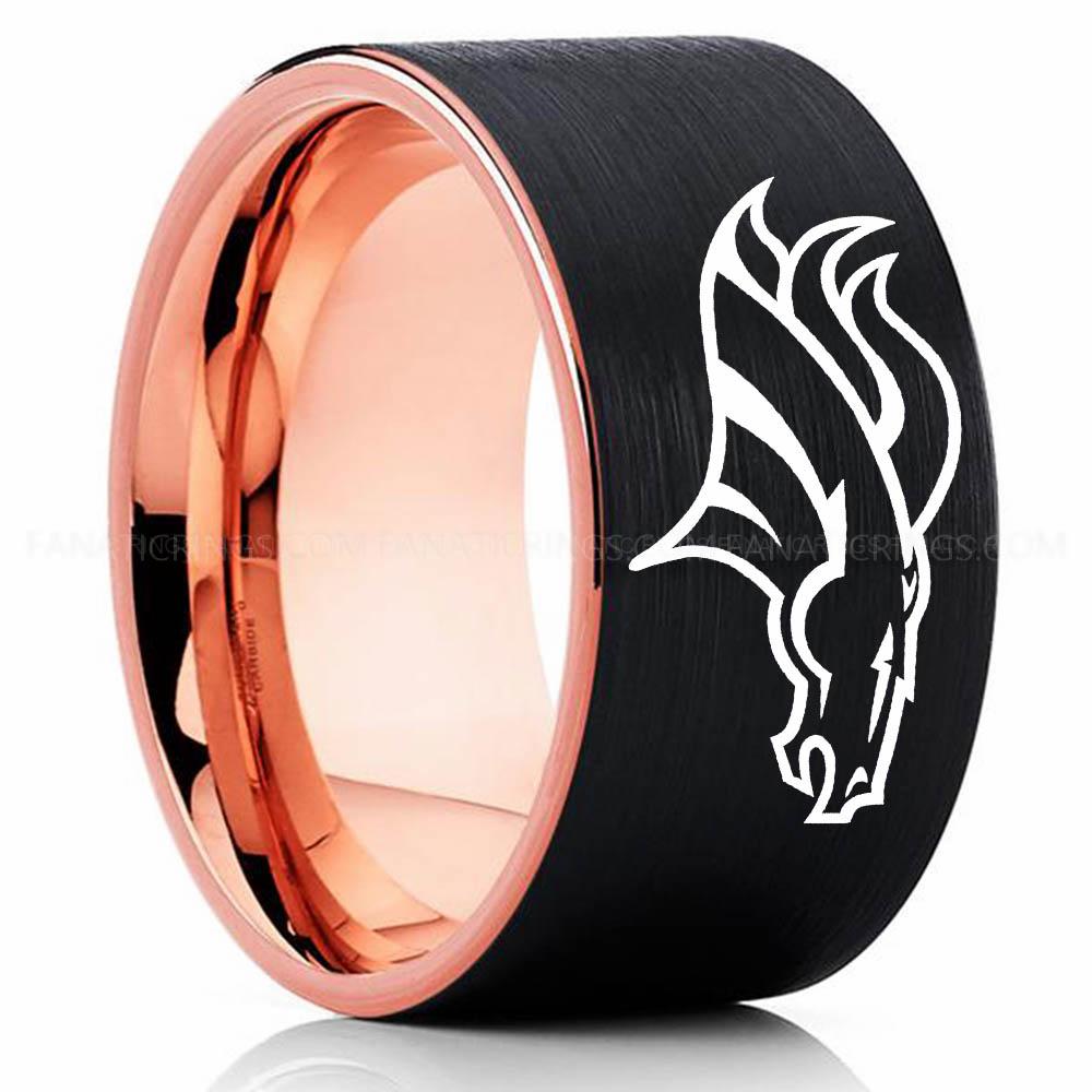 Jaguar 2 Black Pink 5 Broncos Ring, Broncos Wedding Band, Broncos Wedding Ring, Broncos Jewelry, Football Ring, Football Wedding Band - Image 1