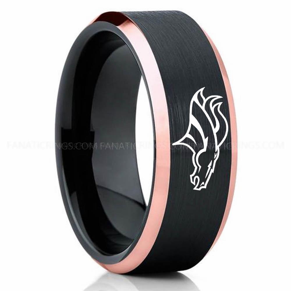 Jaguar 2 Black Pink Broncos Ring, Broncos Wedding Band, Broncos Wedding Ring, Broncos Jewelry, Football Ring, Football Wedding Band - Image 1