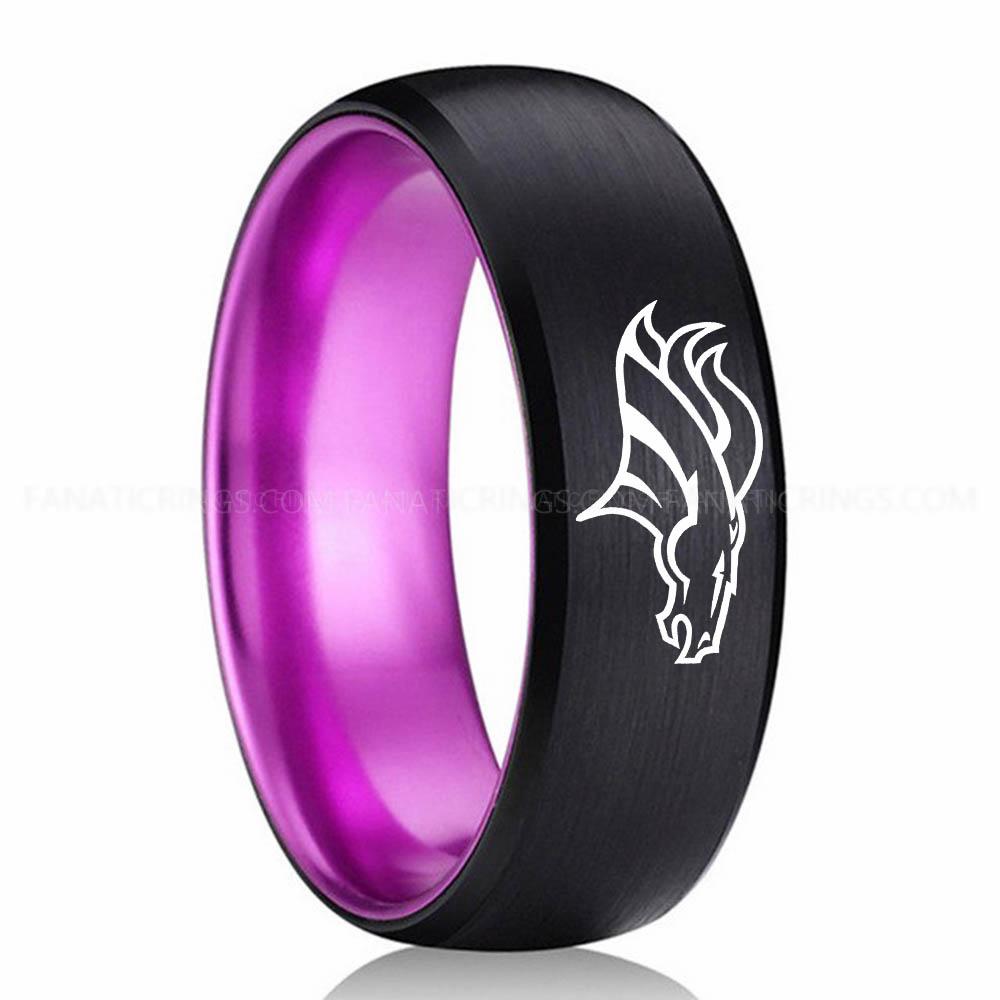 Jaguar 2 Black Purple Broncos Ring, Broncos Wedding Band, Broncos Wedding Ring, Broncos Jewelry, Football Ring, Football Wedding Band - Image 1
