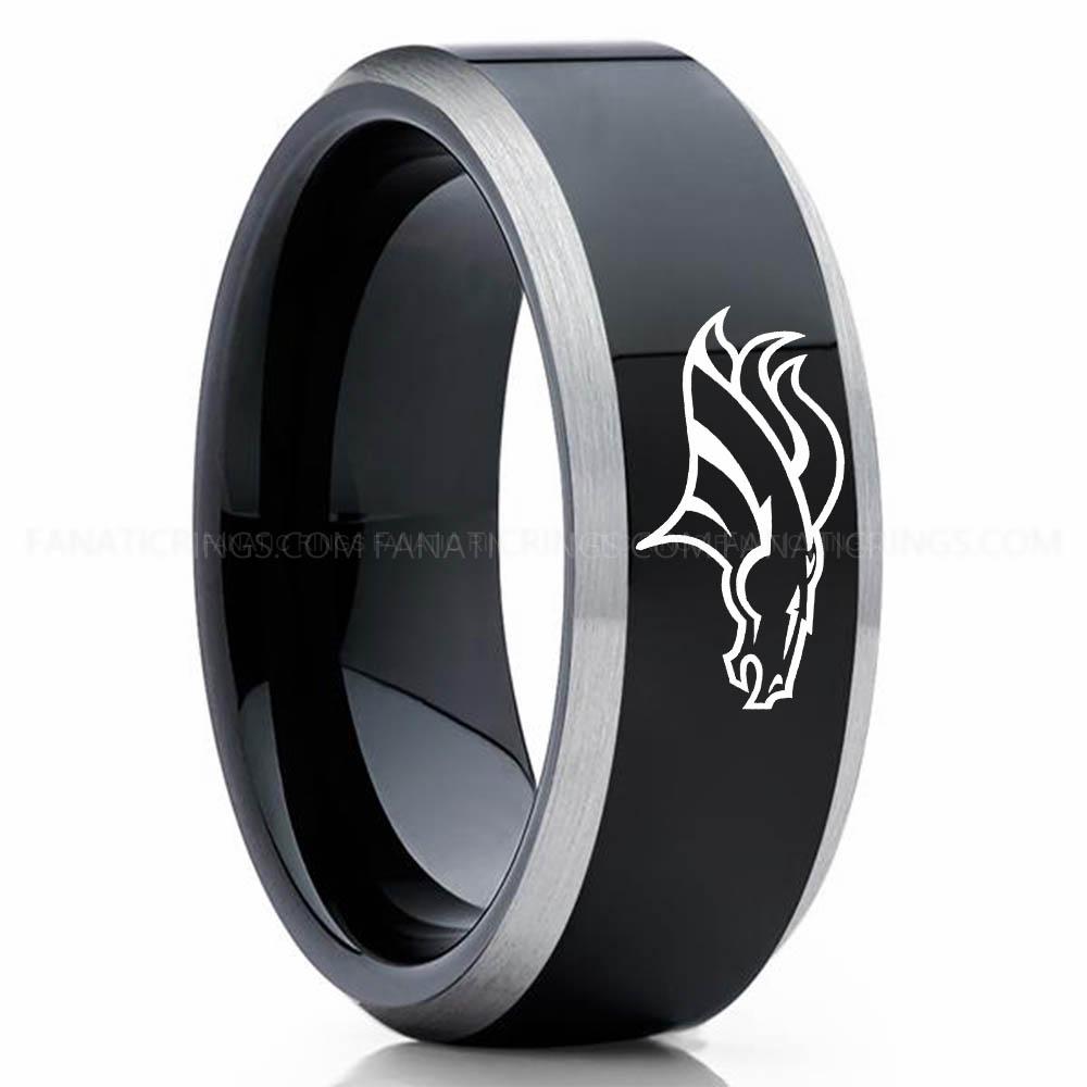 Jaguar 2 Black Silver Broncos Ring, Broncos Wedding Band, Broncos Wedding Ring, Broncos Jewelry, Football Ring, Football Wedding Band - Image 1
