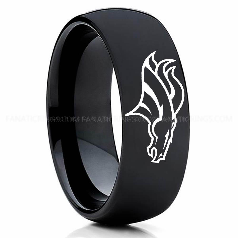 Jaguar 2 Black Broncos Ring, Broncos Wedding Band, Broncos Wedding Ring, Broncos Jewelry, Football Ring, Football Wedding Band - Image 1