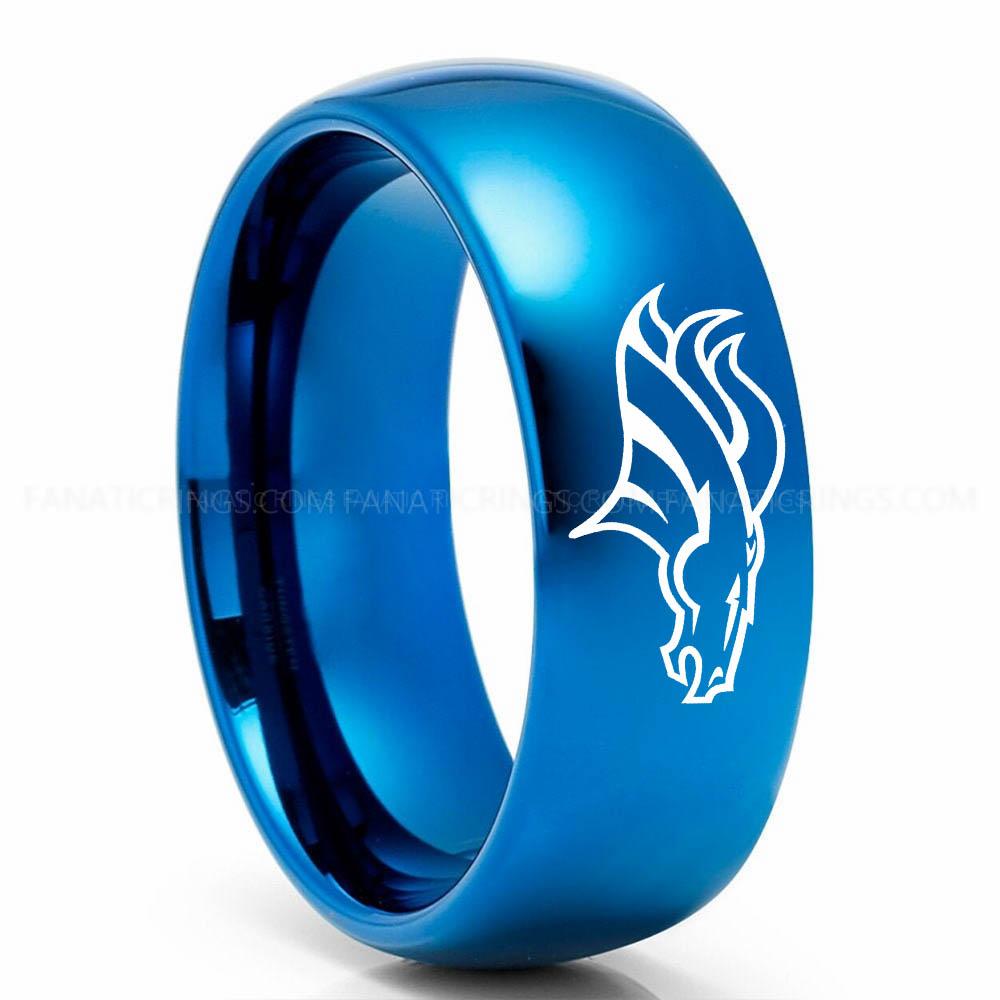 Jaguar 2 Blue Broncos Ring, Broncos Wedding Band, Broncos Wedding Ring, Broncos Jewelry, Football Ring, Football Wedding Band - Image 1