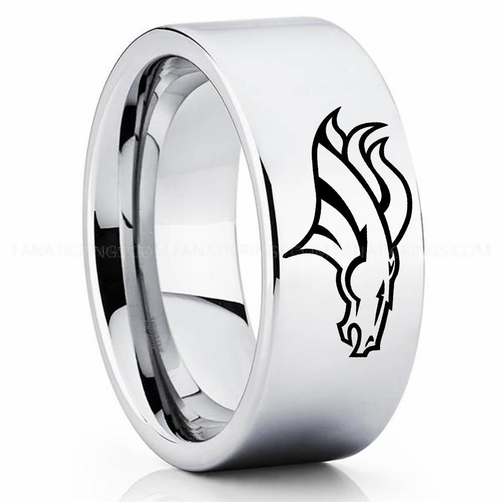 Jaguar 2 Silver 2 Broncos Ring, Broncos Wedding Band, Broncos Wedding Ring, Broncos Jewelry, Football Ring, Football Wedding Band - Image 1