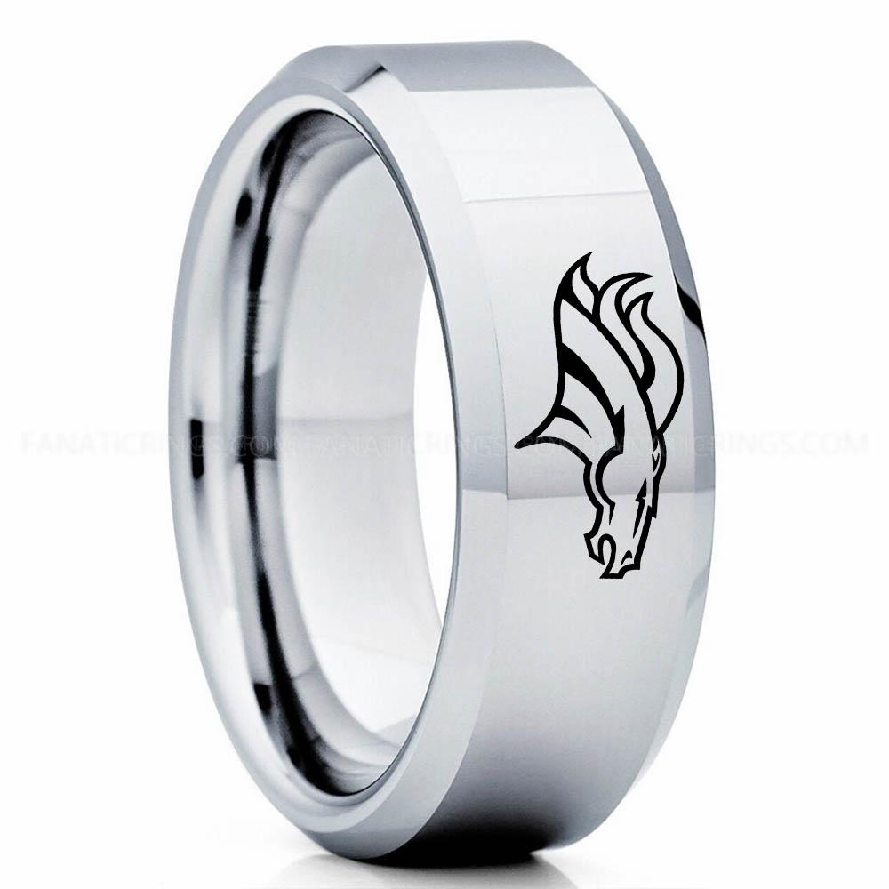 Jaguar 2 Silver 3 Broncos Ring, Broncos Wedding Band, Broncos Wedding Ring, Broncos Jewelry, Football Ring, Football Wedding Band - Image 1