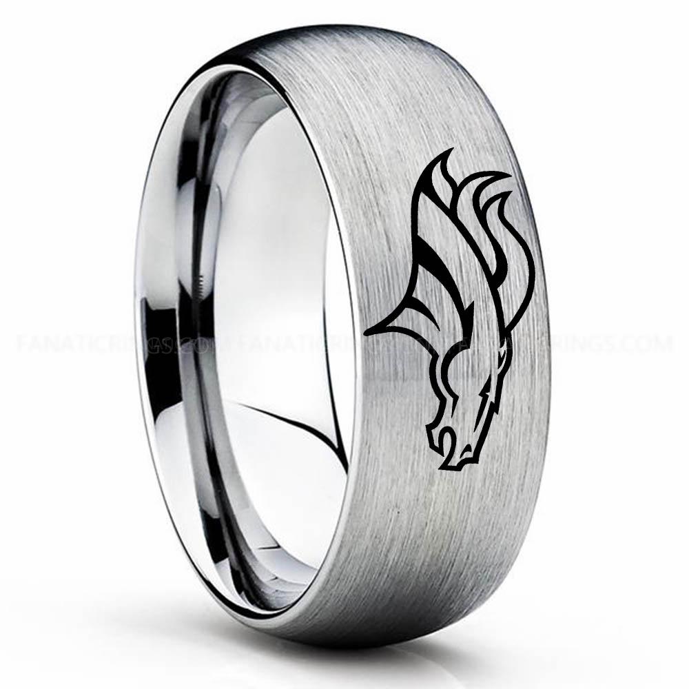 Jaguar 2 Silver Broncos Ring, Broncos Wedding Band, Broncos Wedding Ring, Broncos Jewelry, Football Ring, Football Wedding Band - Image 1
