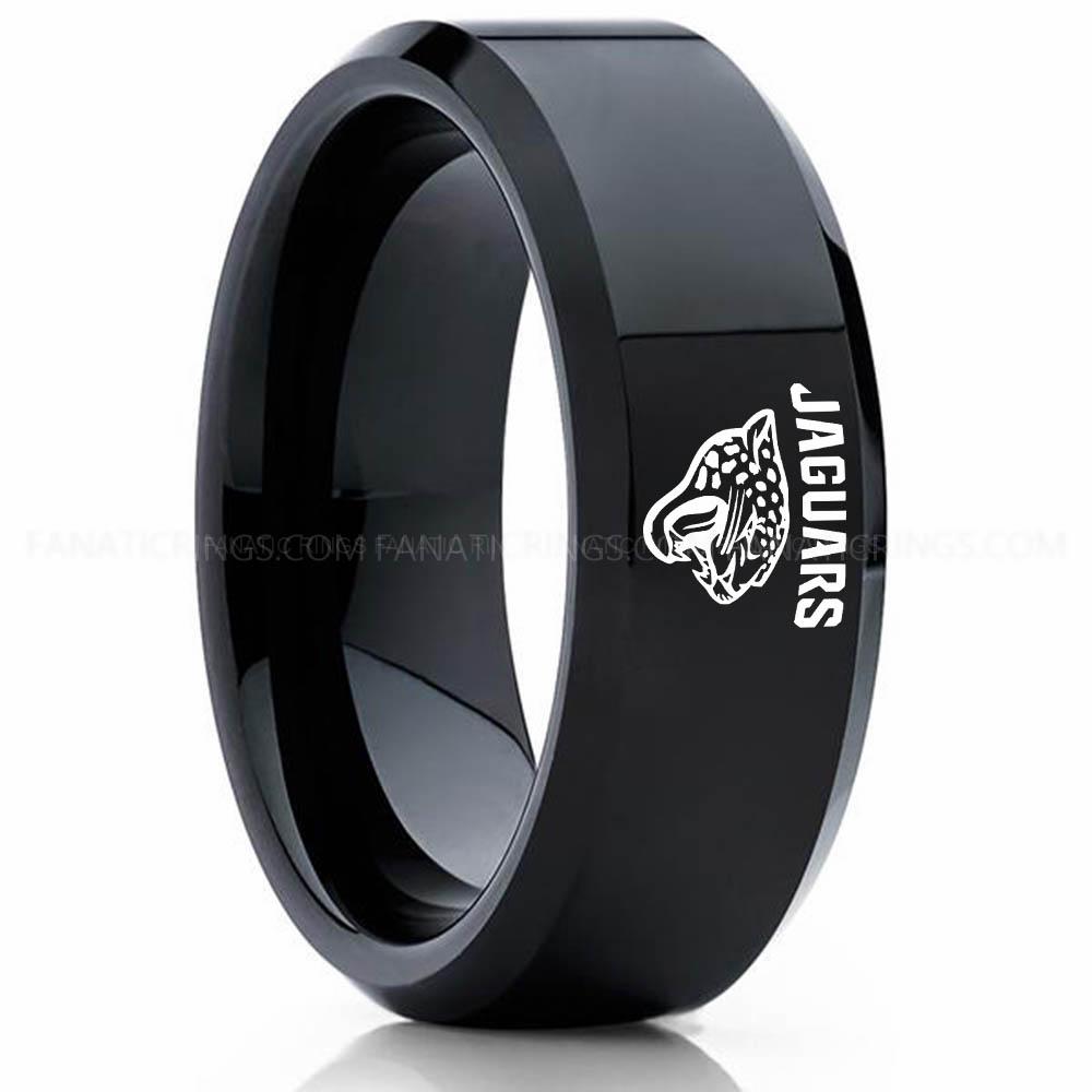 Jaguars Black 2 Jaguars Ring, Jaguars Wedding Band, Jaguars Wedding Ring, Jaguars Jewelry, Football Ring, Football Wedding Band - Image 1