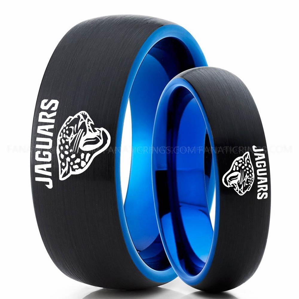 Jaguars Black Blue 2 Jaguars Ring, Jaguars Wedding Band, Jaguars Wedding Ring, Jaguars Jewelry, Football Ring, Football Wedding Band - Image 1