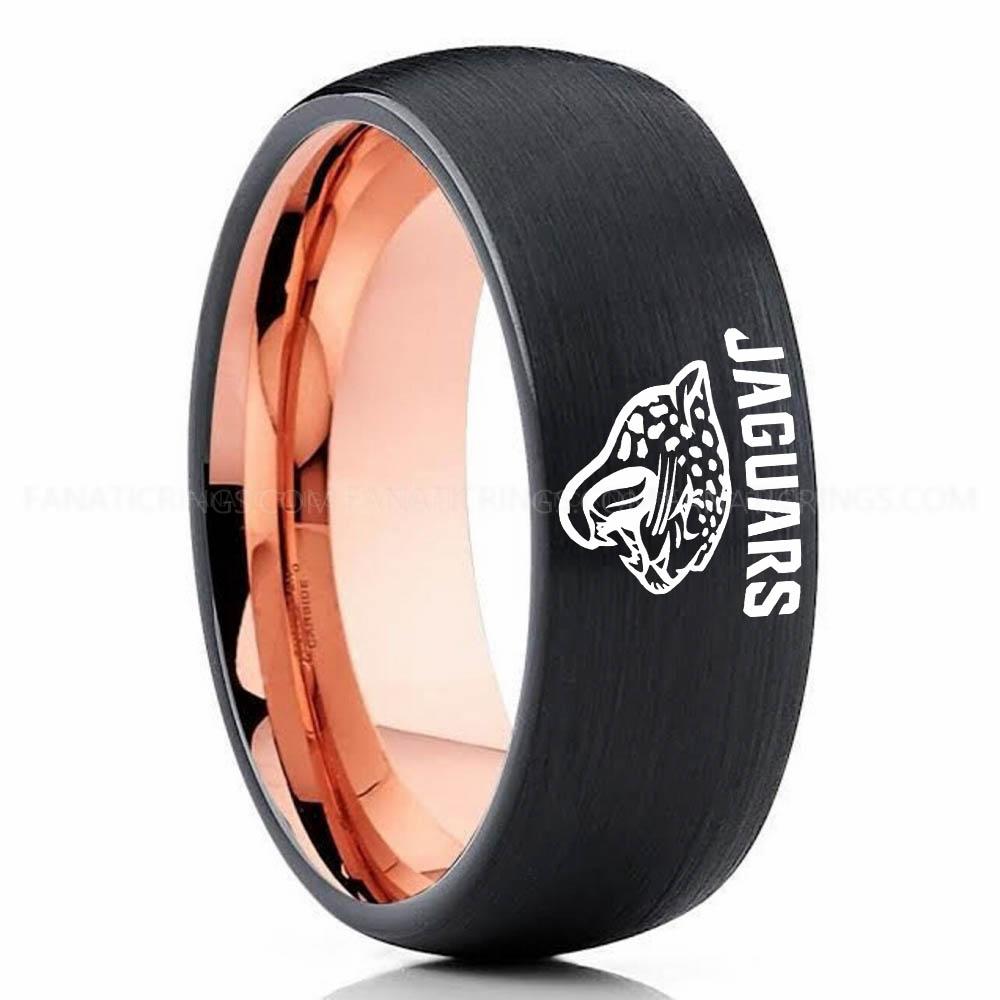 Jaguars Black Pink 2 Jaguars Ring, Jaguars Wedding Band, Jaguars Wedding Ring, Jaguars Jewelry, Football Ring, Football Wedding Band - Image 1