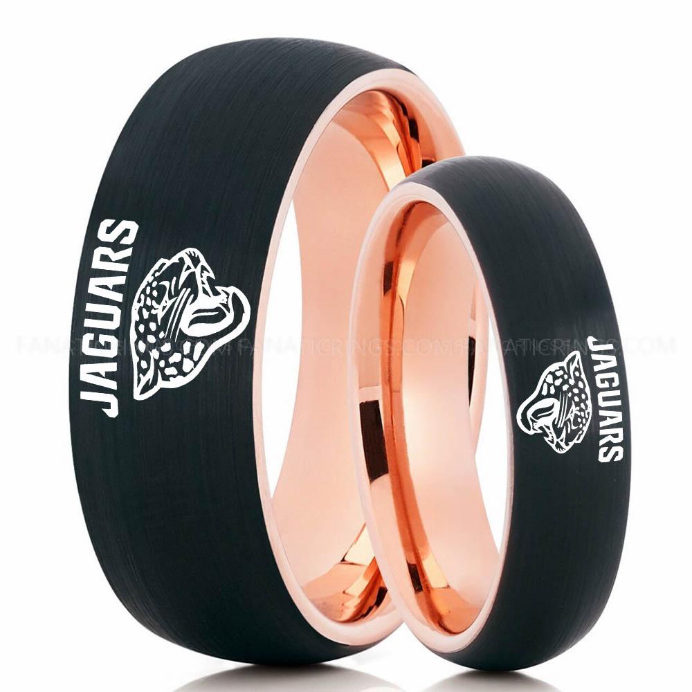 Jaguars Black Pink 3 Jaguars Ring, Jaguars Wedding Band, Jaguars Wedding Ring, Jaguars Jewelry, Football Ring, Football Wedding Band - Image 1