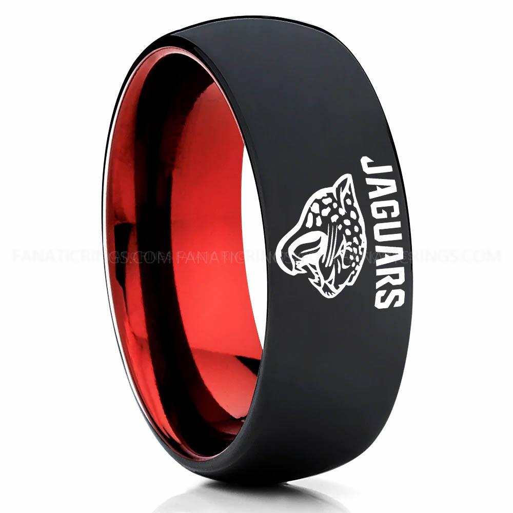 Jaguars Black Red Jaguars Ring, Jaguars Wedding Band, Jaguars Wedding Ring, Jaguars Jewelry, Football Ring, Football Wedding Band - Image 1