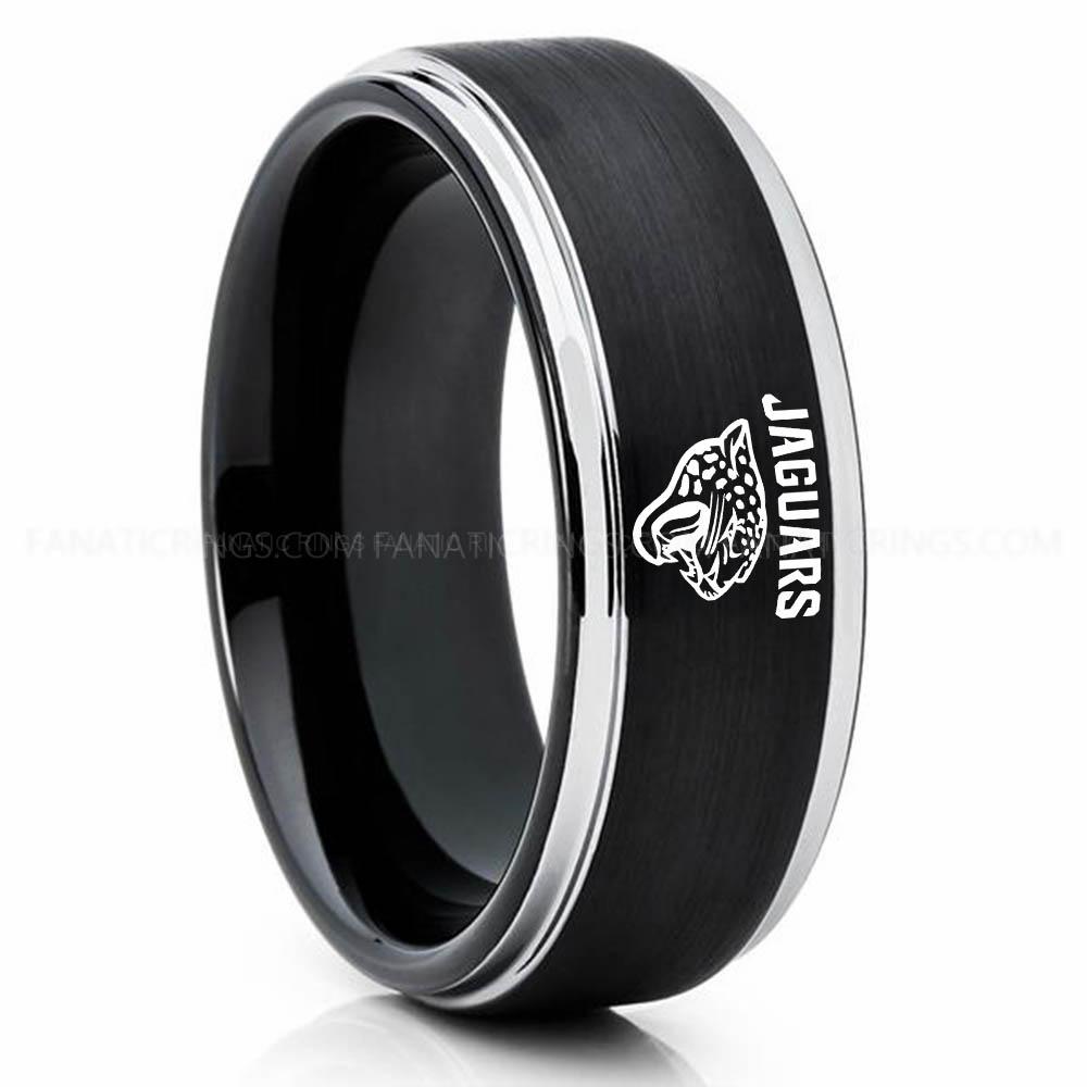 Jaguars Black Silver Jaguars Ring, Jaguars Wedding Band, Jaguars Wedding Ring, Jaguars Jewelry, Football Ring, Football Wedding Band - Image 1