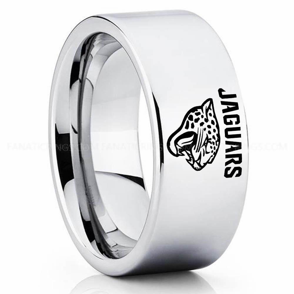 Jaguars Silver 2 Jaguars Ring, Jaguars Wedding Band, Jaguars Wedding Ring, Jaguars Jewelry, Football Ring, Football Wedding Band - Image 1