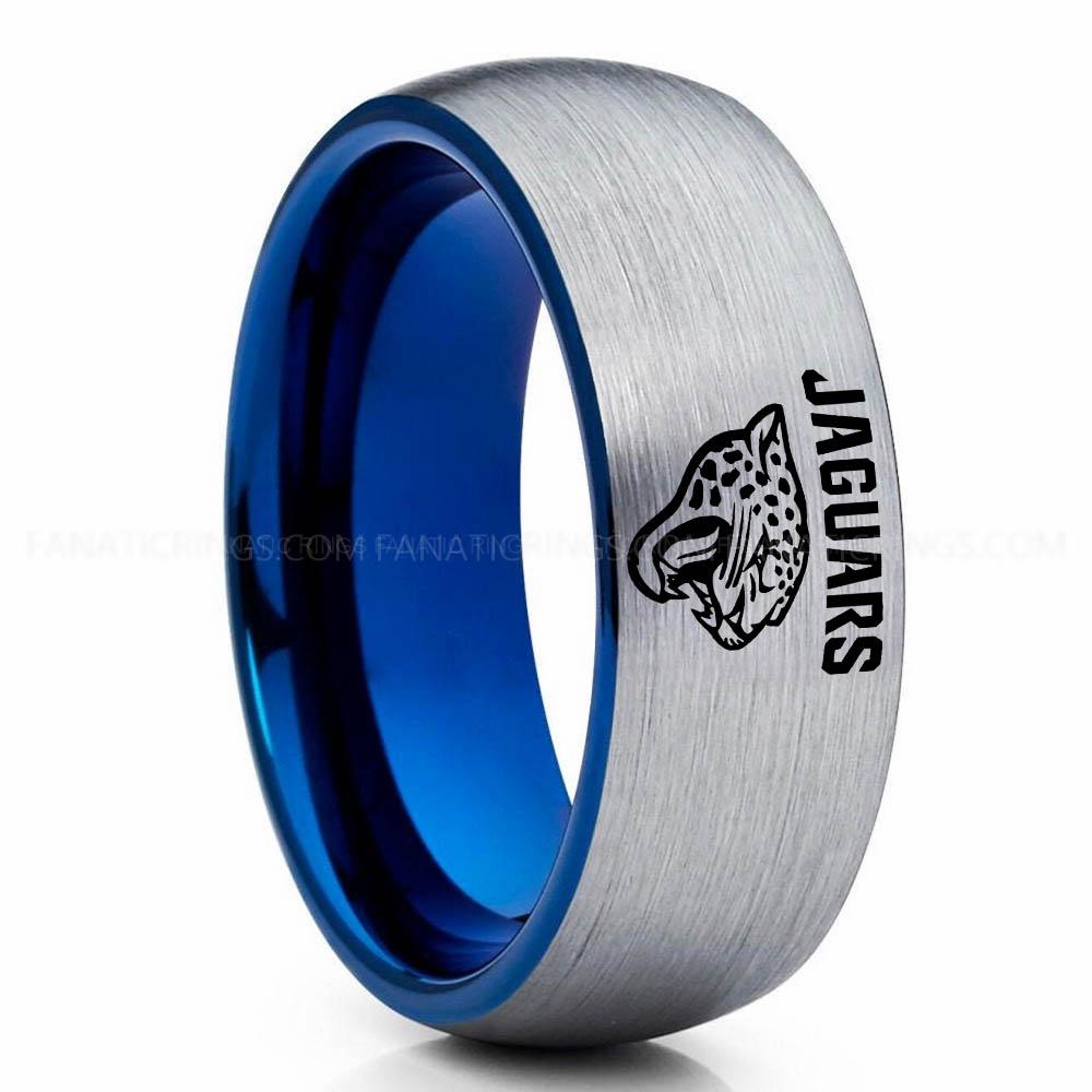 Jaguars Silver Blue Jaguars Ring, Jaguars Wedding Band, Jaguars Wedding Ring, Jaguars Jewelry, Football Ring, Football Wedding Band - Image 1