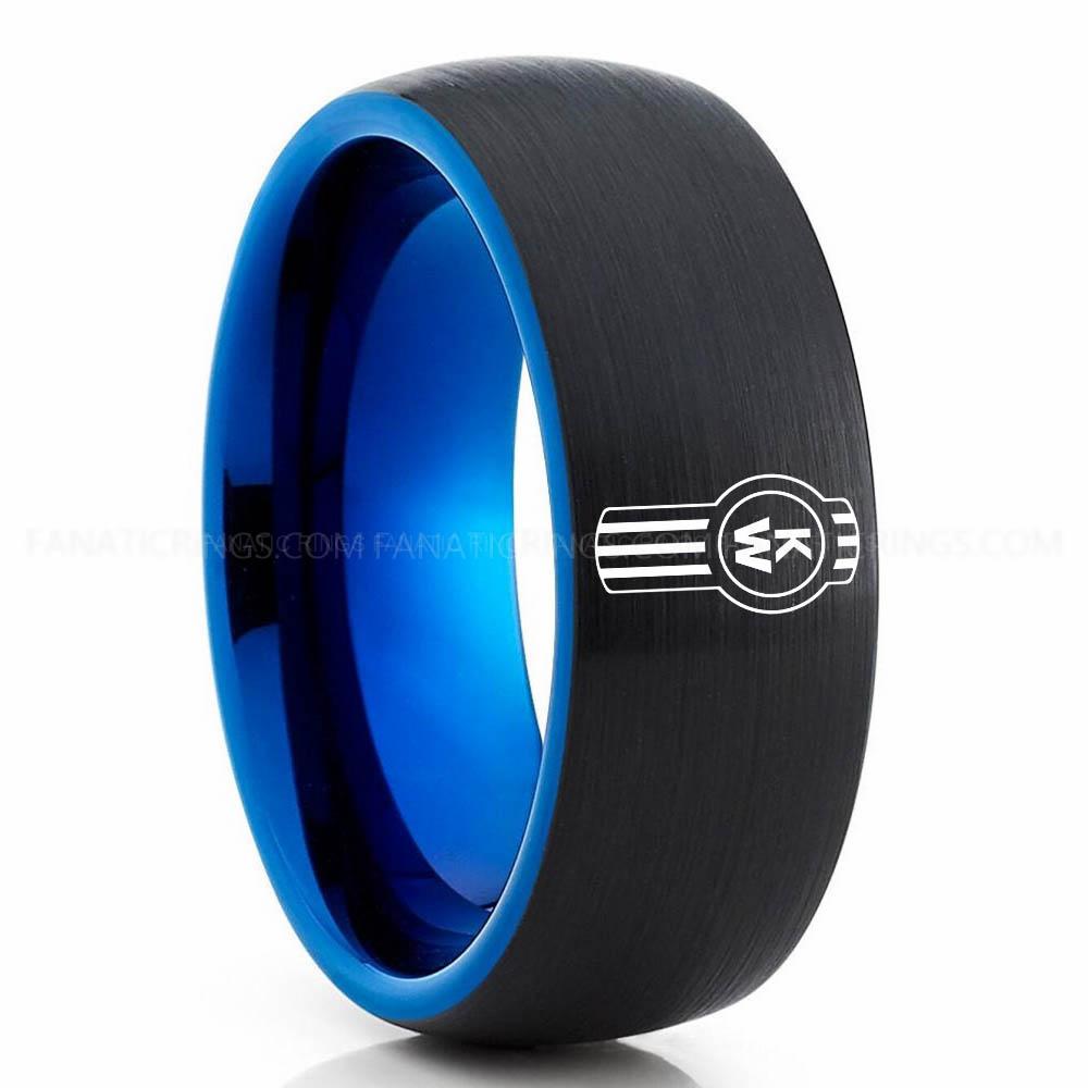 KW Black Blue 2 Kenworth Ring, Kenworth Trucks Ring, Trucker Ring, Kenworth Wedding Band, Kenworth Wedding Ring - Image 1