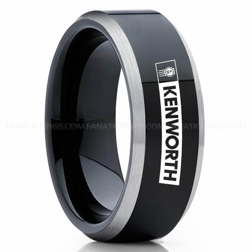 Kenworth Black Silver 2 Kenworth Ring, Kenworth Trucks Ring, Trucker Ring, Kenworth Wedding Band, Kenworth Wedding Ring - Image 1