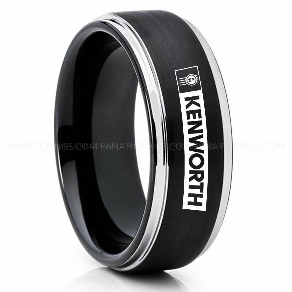 Kenworth Black Silver Kenworth Ring, Kenworth Trucks Ring, Trucker Ring, Kenworth Wedding Band, Kenworth Wedding Ring - Image 1
