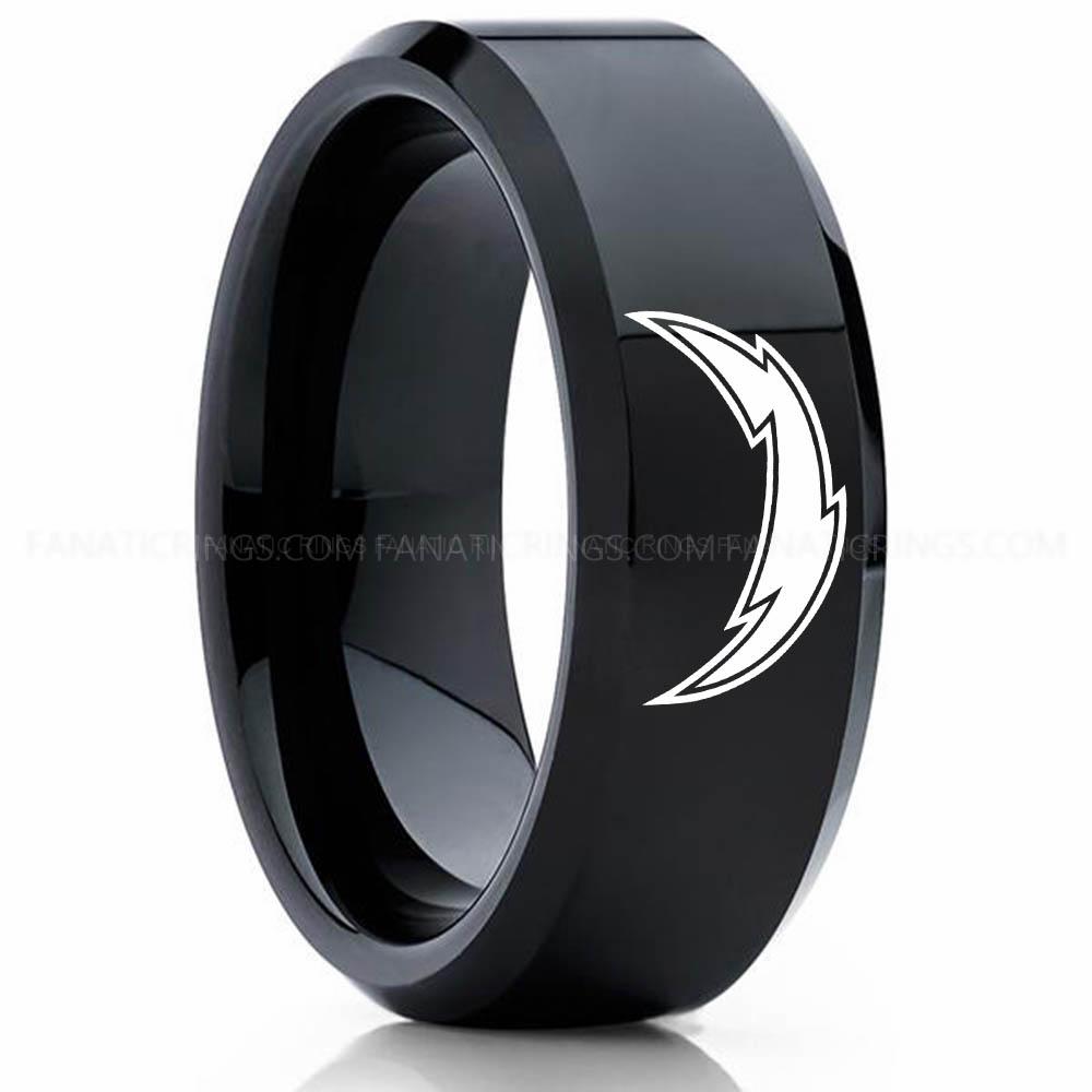 Lightning Black 2 Chargers Ring, Chargers Wedding Band, Chargers Wedding Ring, Chargers Jewelry, Football Ring, Football Wedding Band - Image 1