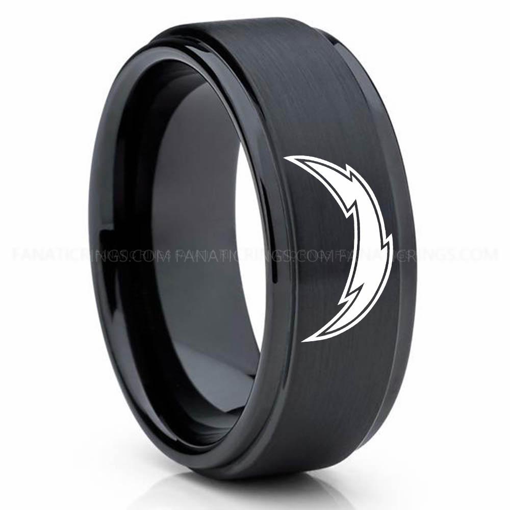 Lightning Black 3 Chargers Ring, Chargers Wedding Band, Chargers Wedding Ring, Chargers Jewelry, Football Ring, Football Wedding Band - Image 1