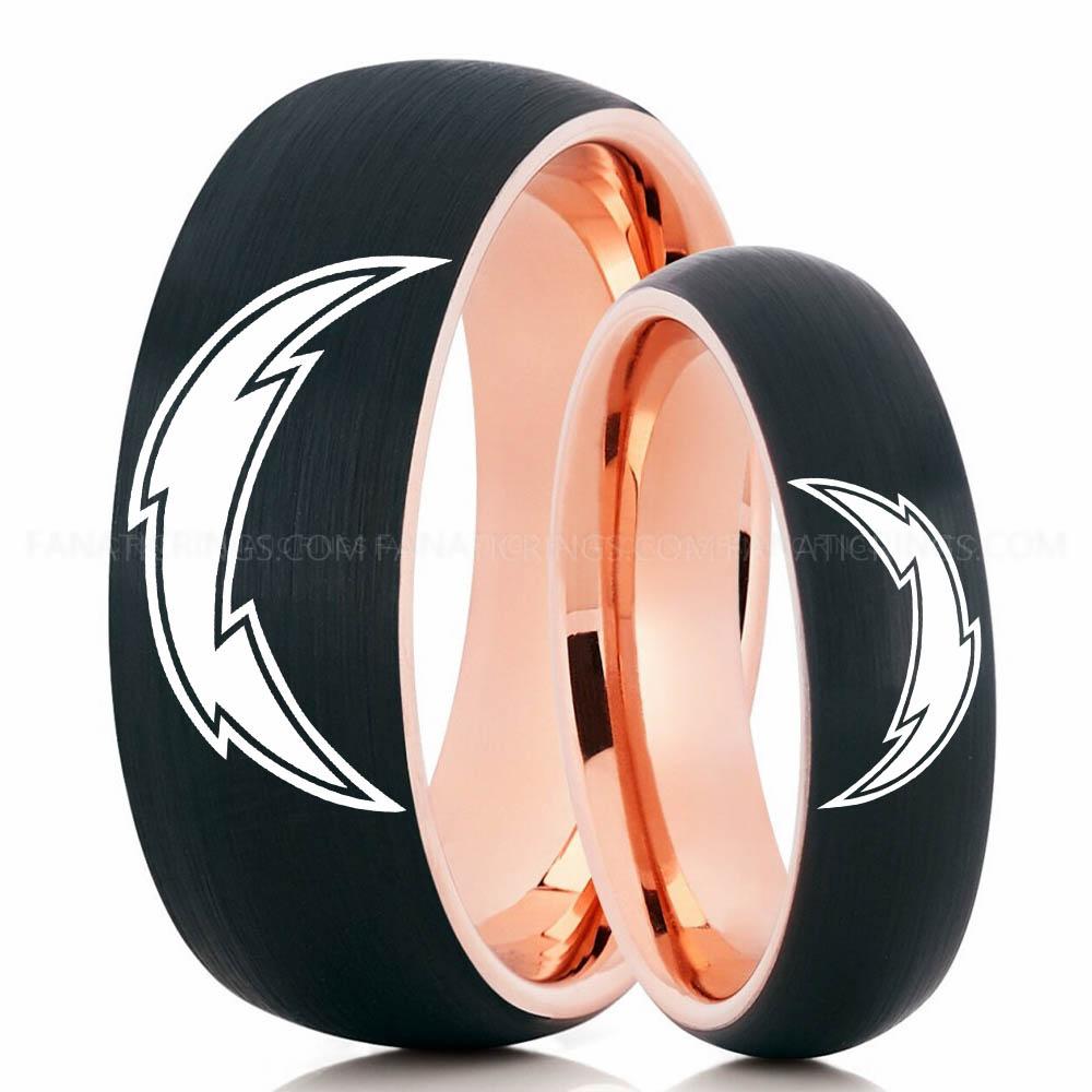 Lightning Black Pink 2 Chargers Ring, Chargers Wedding Band, Chargers Wedding Ring, Chargers Jewelry, Football Ring, Football Wedding Band - Image 1