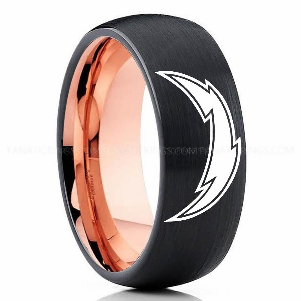 Lightning Black Pink 3 Chargers Ring, Chargers Wedding Band, Chargers Wedding Ring, Chargers Jewelry, Football Ring, Football Wedding Band - Image 1