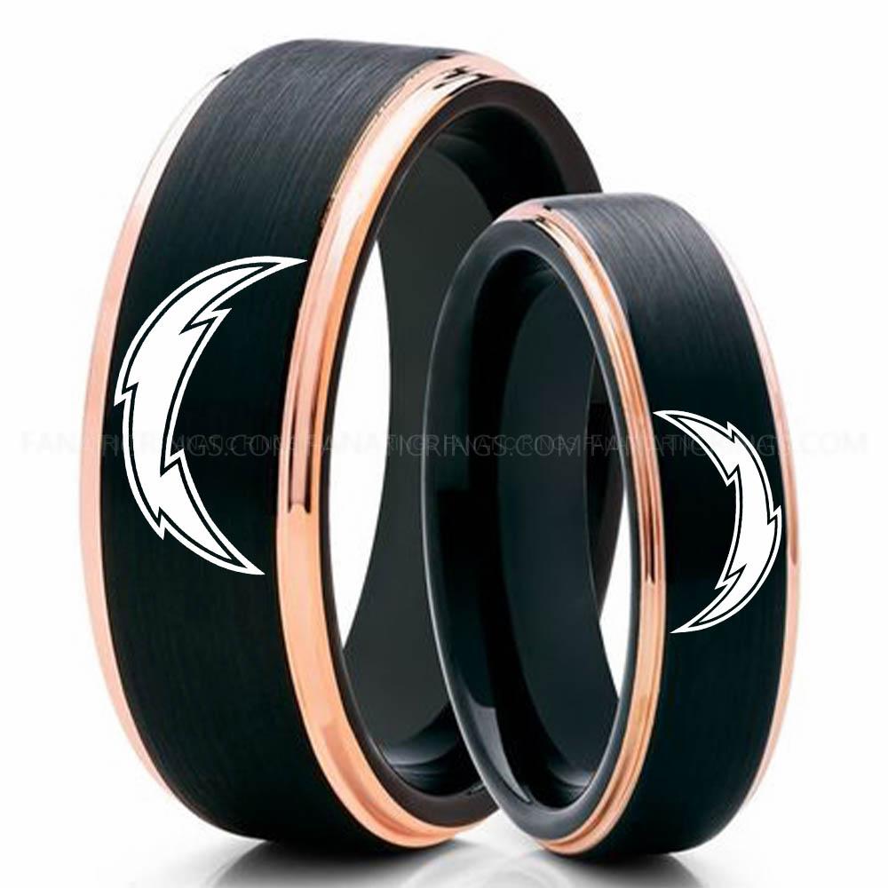 Lightning Black Pink Chargers Ring, Chargers Wedding Band, Chargers Wedding Ring, Chargers Jewelry, Football Ring, Football Wedding Band - Image 1