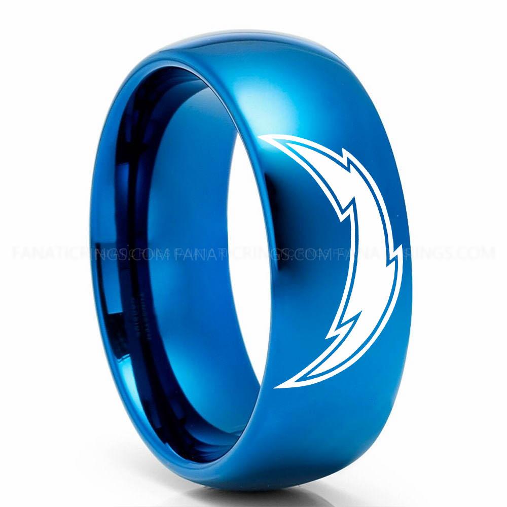 Lightning Blue Chargers Ring, Chargers Wedding Band, Chargers Wedding Ring, Chargers Jewelry, Football Ring, Football Wedding Band - Image 1
