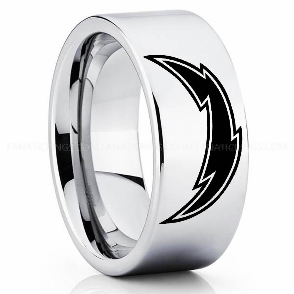 Lightning Silver 2 Chargers Ring, Chargers Wedding Band, Chargers Wedding Ring, Chargers Jewelry, Football Ring, Football Wedding Band - Image 1