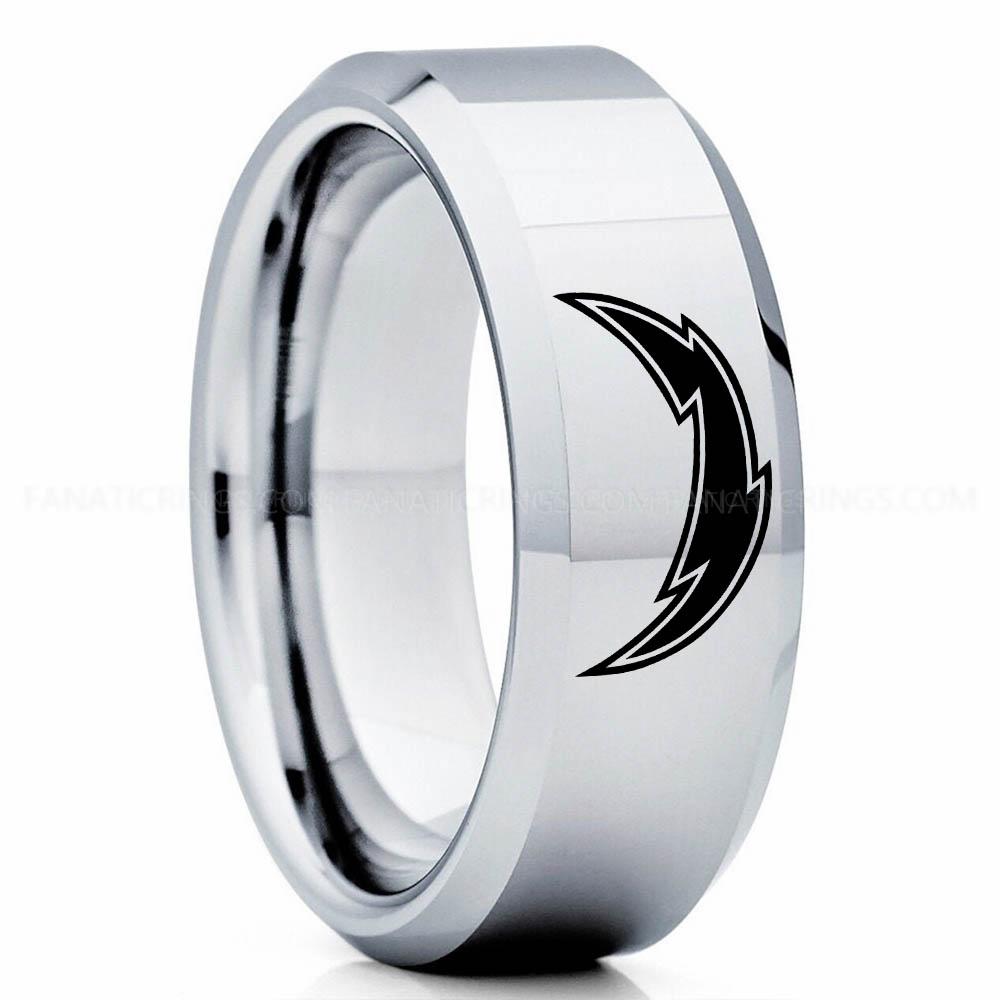 Lightning Silver 3 Chargers Ring, Chargers Wedding Band, Chargers Wedding Ring, Chargers Jewelry, Football Ring, Football Wedding Band - Image 1