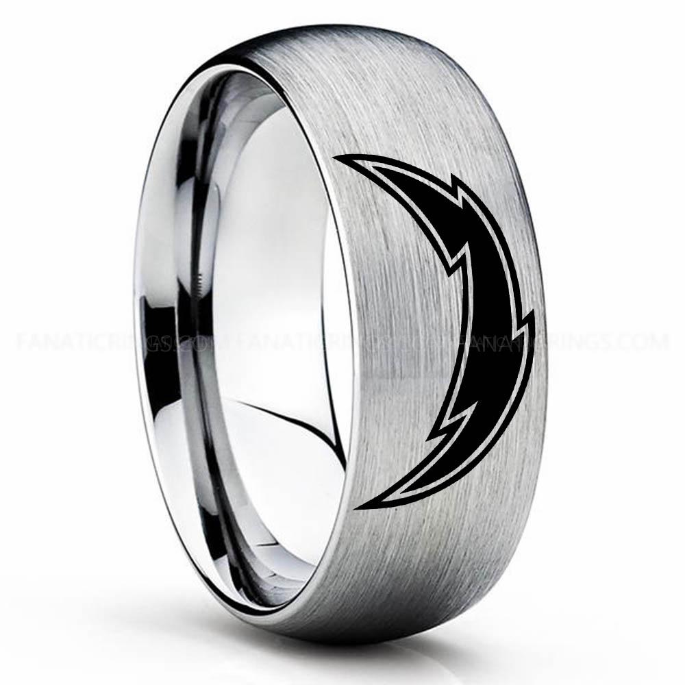 Lightning Silver Chargers Ring, Chargers Wedding Band, Chargers Wedding Ring, Chargers Jewelry, Football Ring, Football Wedding Band - Image 1