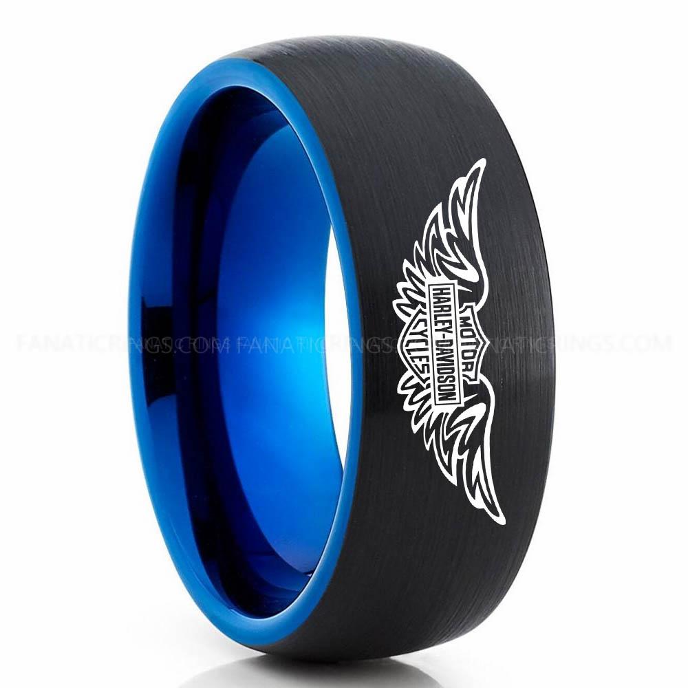 MHDC 2 Black Blue 2 Harley-Davidson Ring, Harley-Davidson Motorcycle Ring, Harley-Davidson Ring, Harley-Davidson Wedding Band, Harley-Davidson Wedding Ring - Image 1