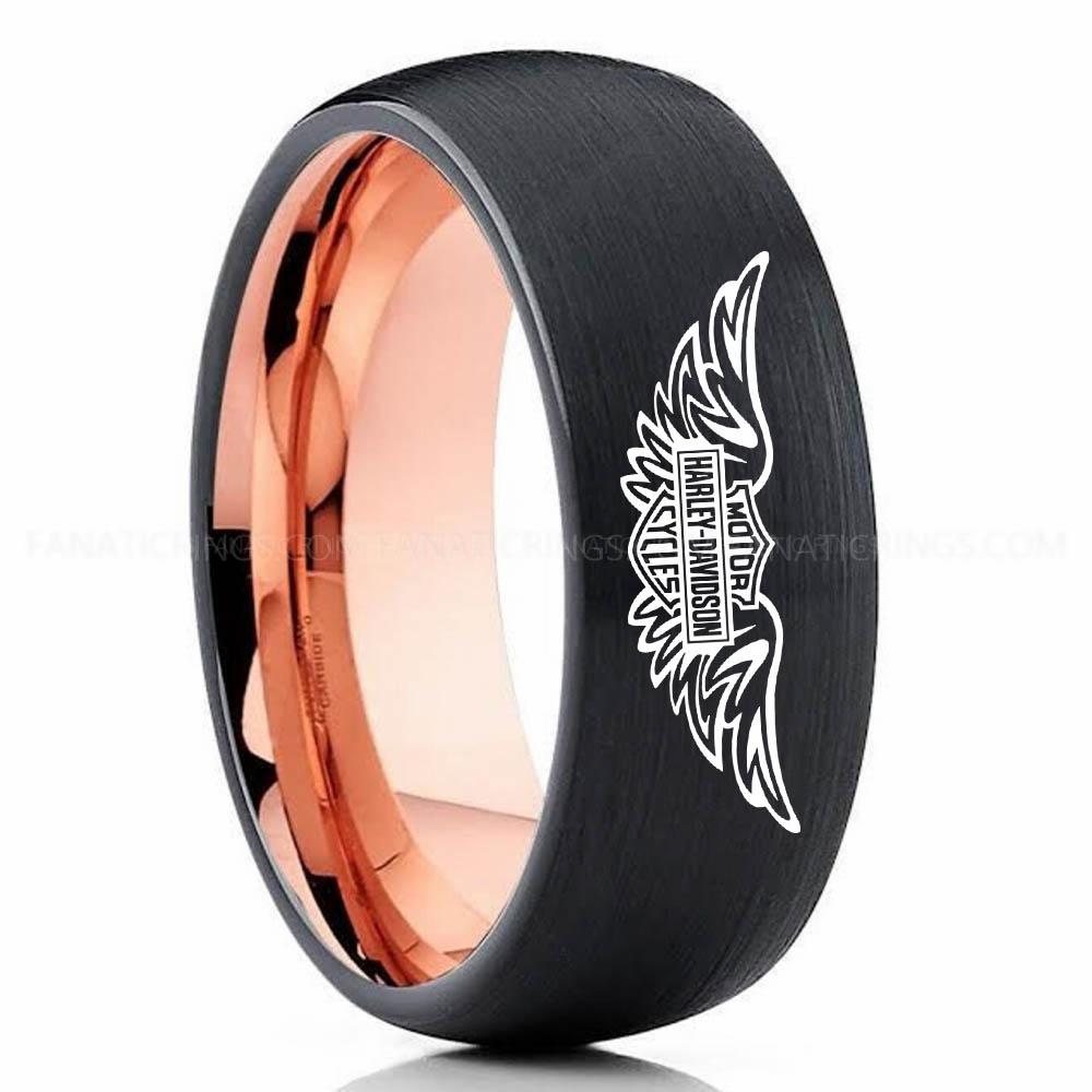 MHDC 2 Black Pink 2 Harley-Davidson Ring, Harley-Davidson Motorcycle Ring, Harley-Davidson Ring, Harley-Davidson Wedding Band, Harley-Davidson Wedding Ring - Image 1