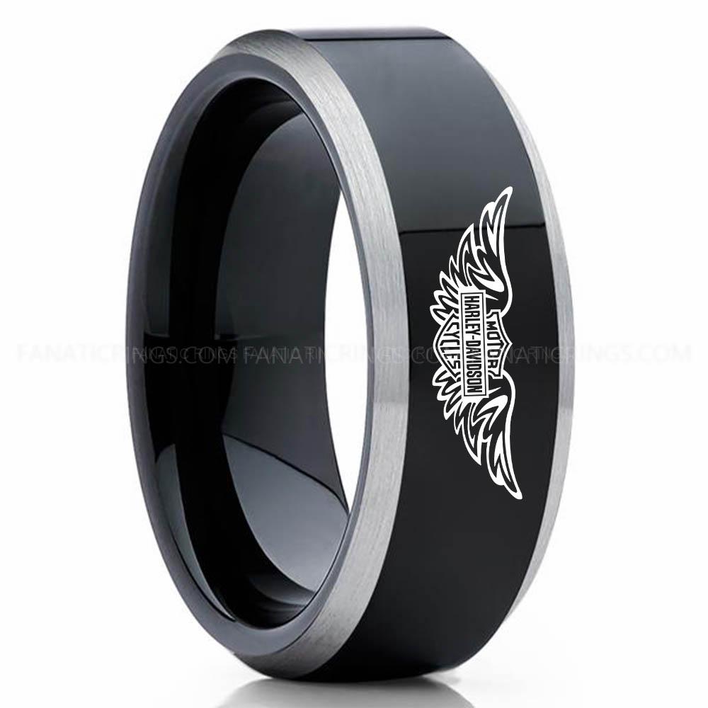 MHDC 2 Black Silver Harley-Davidson Ring, Harley-Davidson Motorcycle Ring, Harley-Davidson Ring, Harley-Davidson Wedding Band, Harley-Davidson Wedding Ring - Image 1