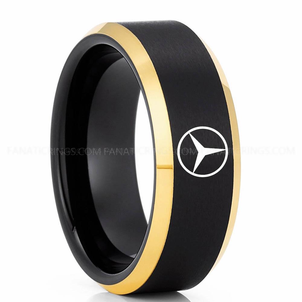 Mercedes Black Yellow Mercedes Ring, Mercedes Benz Wedding Ring, Mercedes Benz Wedding Band, Mercedes Jewelry - Image 1