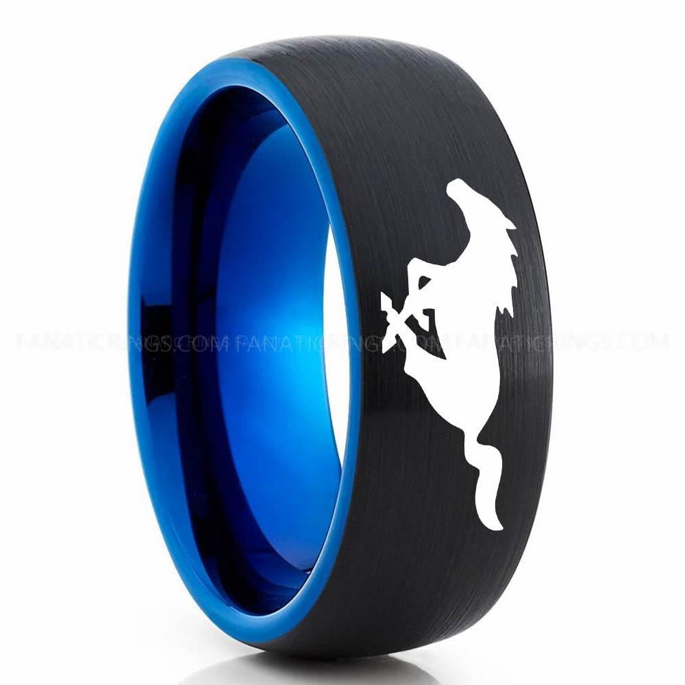 Mustang 2 Black Blue 2 Mustang Ring, Ford Mustang Ring, Mustang Wedding Band, Mustang Wedding Ring, Ford Mustang Jewelry - Image 1