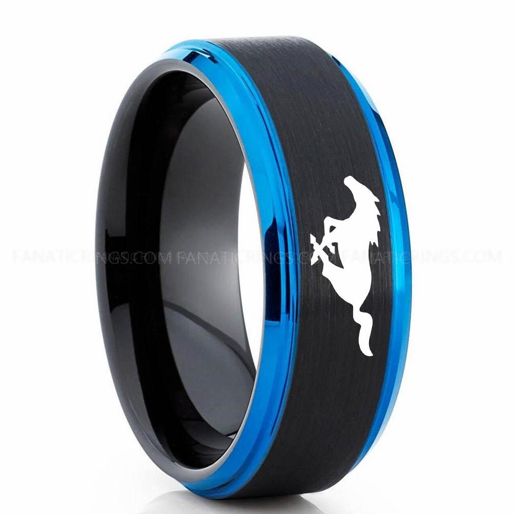 Mustang 2 Black Blue 3 Mustang Ring, Ford Mustang Ring, Mustang Wedding Band, Mustang Wedding Ring, Ford Mustang Jewelry - Image 1