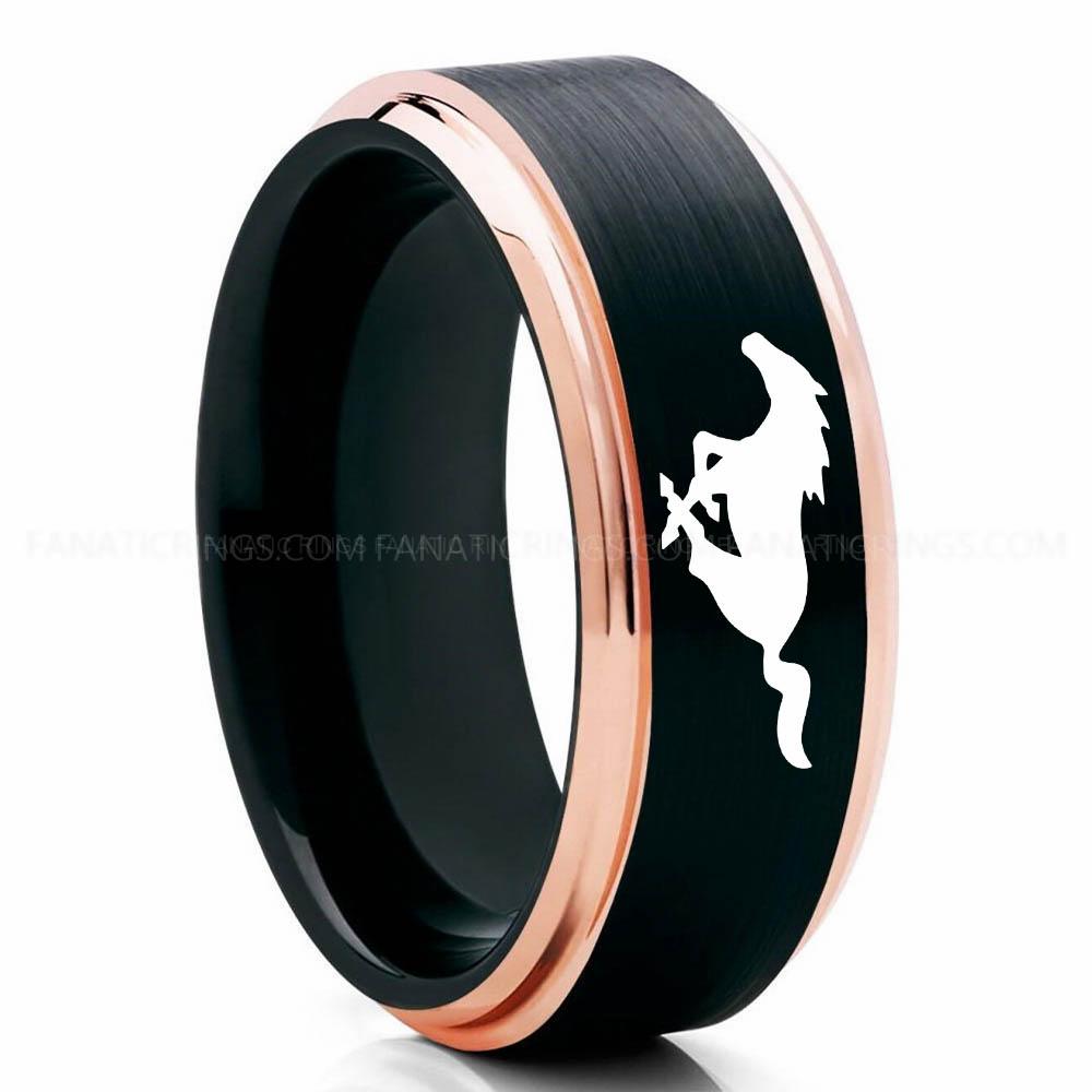 Mustang 2 Black Pink 3 Mustang Ring, Ford Mustang Ring, Mustang Wedding Band, Mustang Wedding Ring, Ford Mustang Jewelry - Image 1