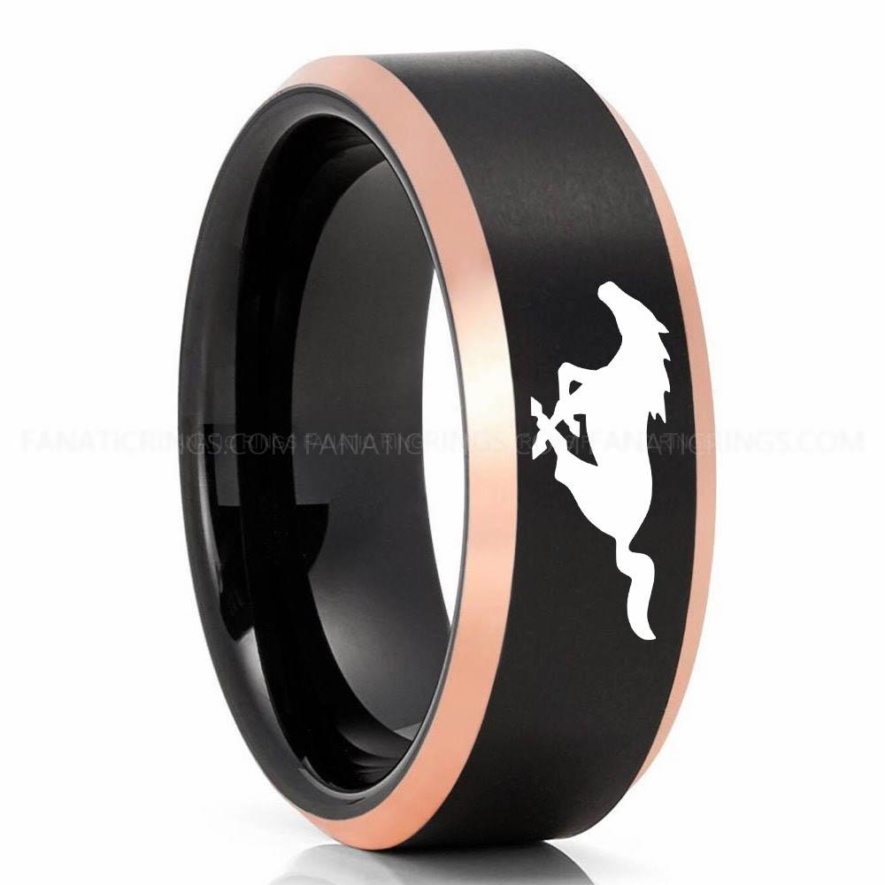 Mustang 2 Black Pink Mustang Ring, Ford Mustang Ring, Mustang Wedding Band, Mustang Wedding Ring, Ford Mustang Jewelry - Image 1