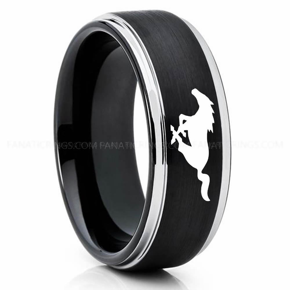 Mustang 2 Black Silver 2 Mustang Ring, Ford Mustang Ring, Mustang Wedding Band, Mustang Wedding Ring, Ford Mustang Jewelry - Image 1
