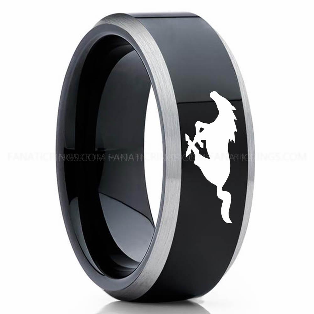 Mustang 2 Black Silver Mustang Ring, Ford Mustang Ring, Mustang Wedding Band, Mustang Wedding Ring, Ford Mustang Jewelry - Image 1